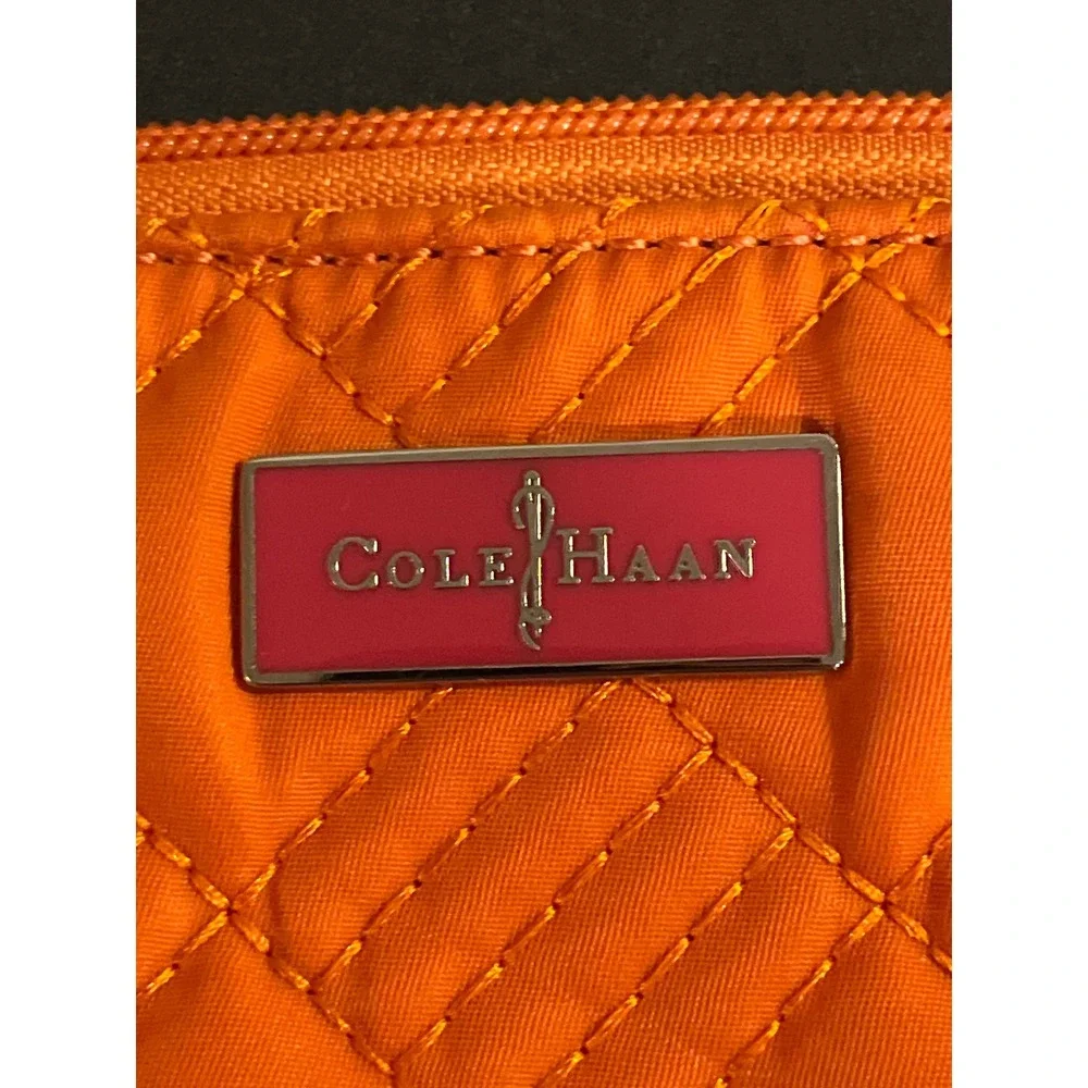 Cole Haan Orange Quilted Nylon‎ Zip Pouch Makeup Bag Travel Clutch Organizer